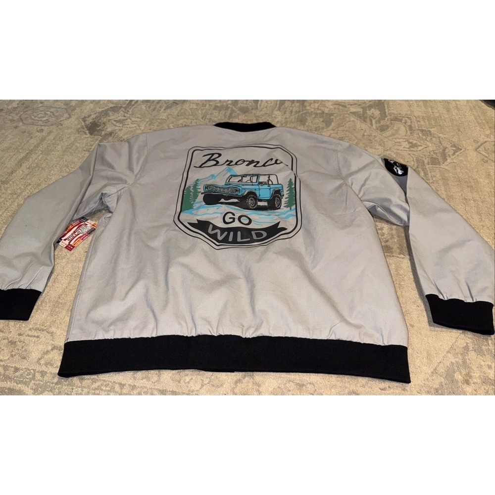 Ford By Road Trip Men's Gray Ford Bronco Snap Bomber Jacket Sz 2XL NEW FMJA1955